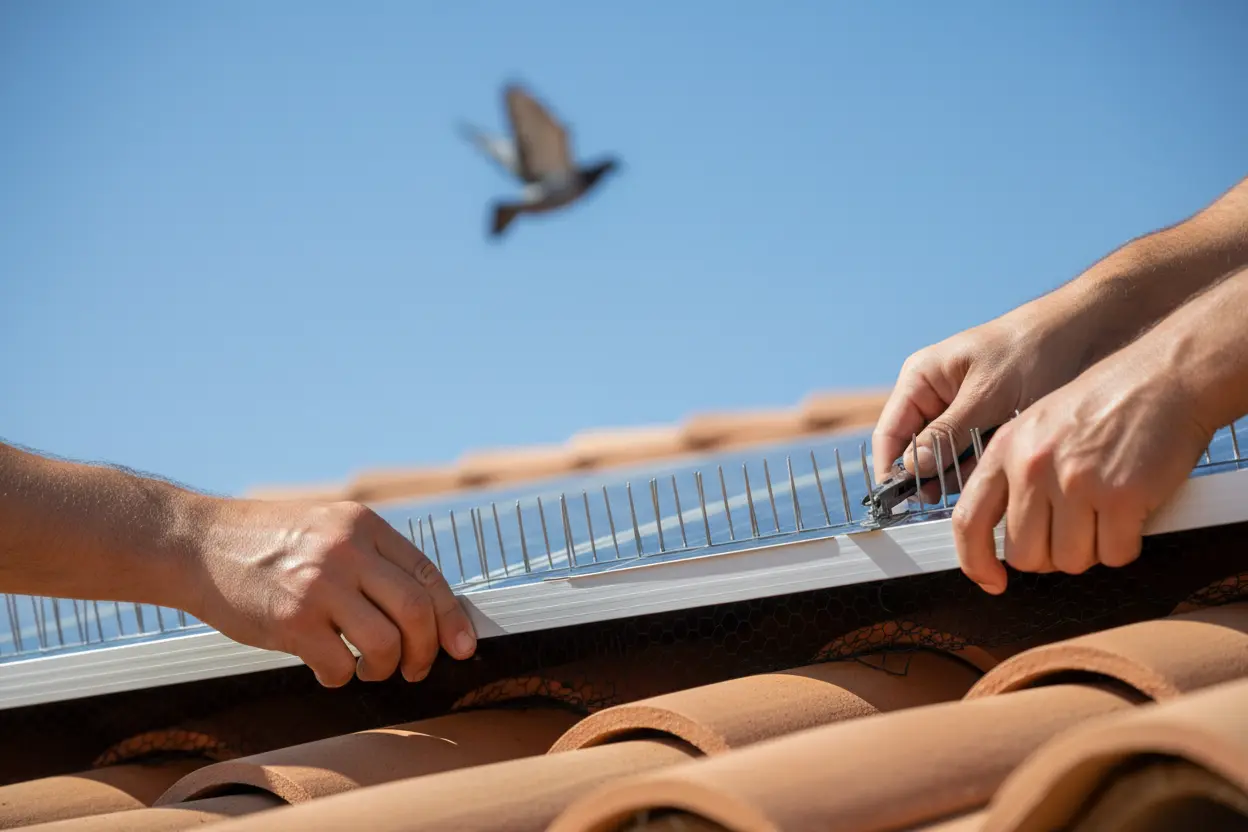 Dépigeonnage et pose de pics anti-oiseaux sur panneaux solaires à Nice